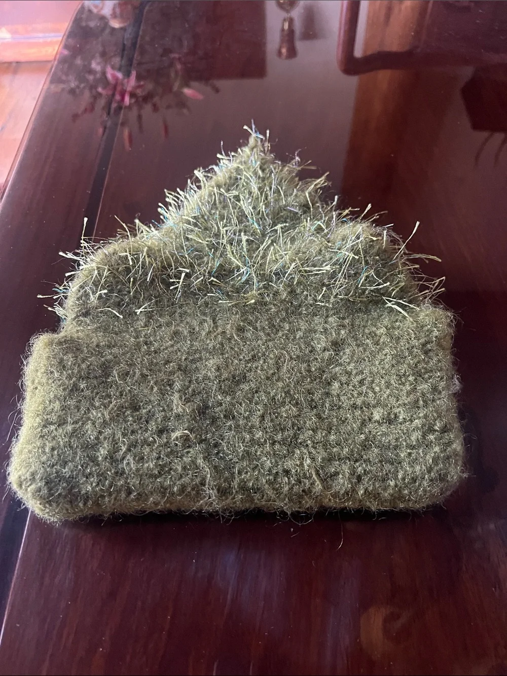 Handmade Olive Green Fuzzy Knit Wallet Clutch
